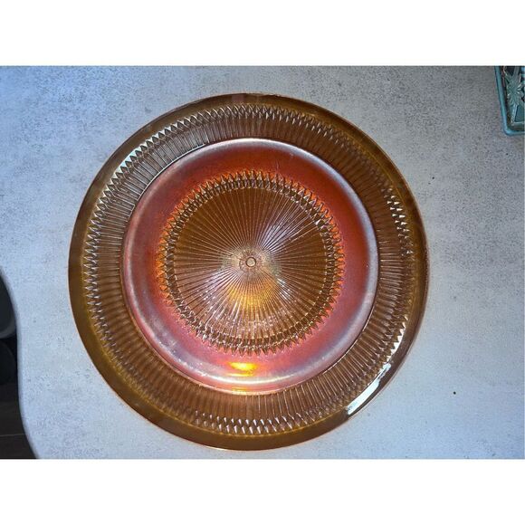 Vintage Jeannette Marigold Sunburst platter 13” flawless cookies burst! - Picture 8 of 16